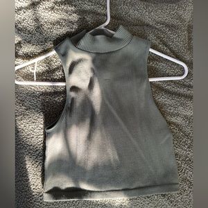 Zara Sage Green Crop Mock Neck Tank Top